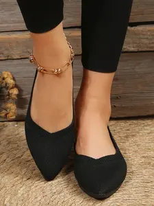 Women's New Pointed Toe Flat Shoes, Commuter Shoes, Fabric Plain Color, Rubber, Comfortable Versatile Design, Suitable for Various Occasions