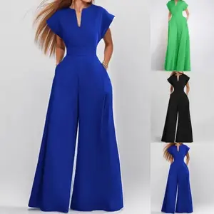 Spring 2025 Women's Loose Fashionable Elegant Short Sleeve Collar Solid Color Wide Leg Jumpsuit Casual Comfortable One-Piece Sui Womenswear Overalls
