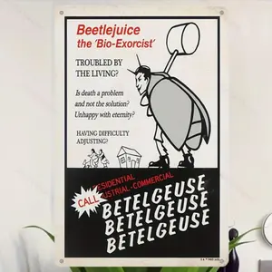 Vintage Beetlejuice Bio Exorcist Metal Tin Sign, UV Printed Vintage Wall Art, Weatherproof Wall Decor for Home Living Room Bedroom