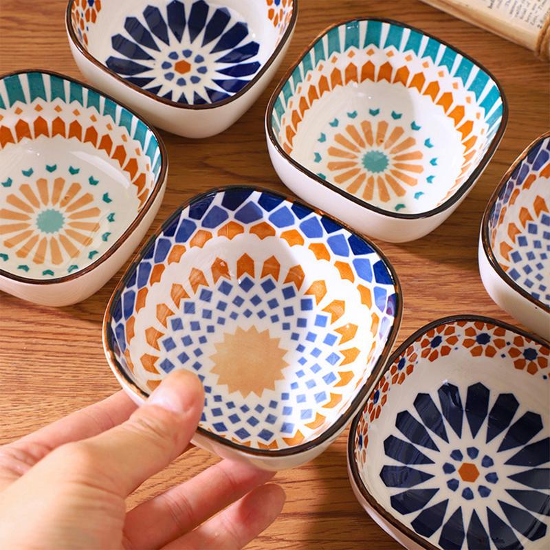 6 Pcs Bohemian-Style Small Ceramic Bowls for Dipping Sauce, Seasonings, Soups, Salads, Cereal, Ice Cream Porcelain Dinnerware, Microwave and Washed Safe