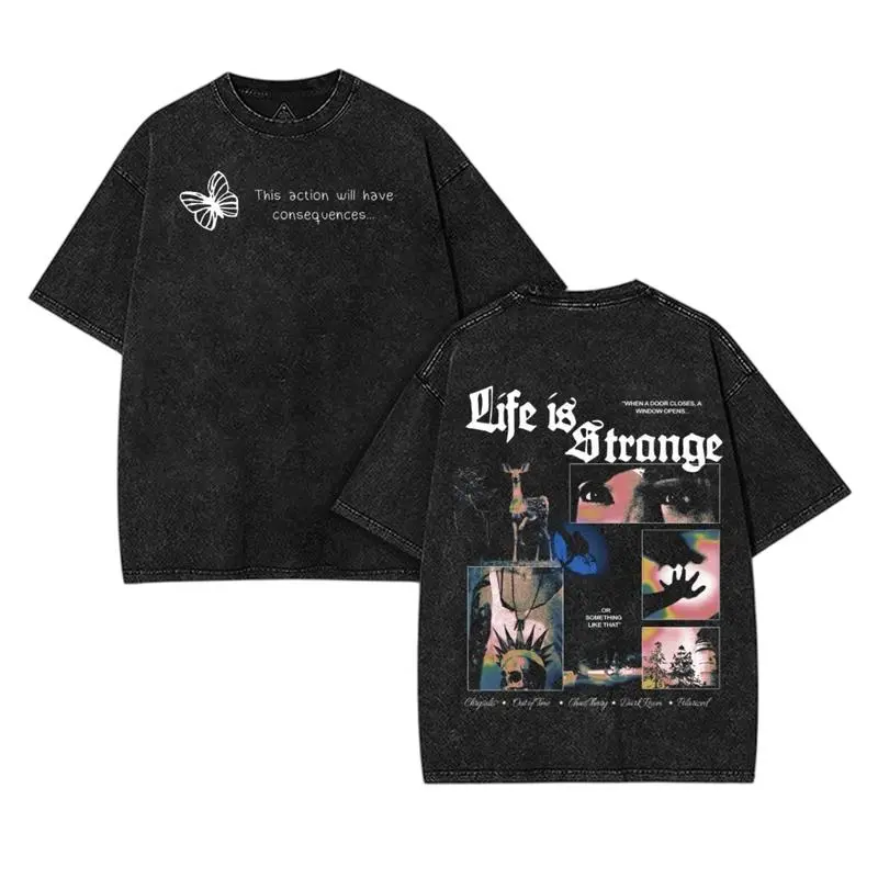 Life is Strange Washed Shirt game Vintage Retro Gaming Black streetwear graphic tee Cotton unisex Top Menswear Womenswear
