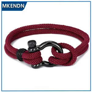 Navy style Camping Parachute cord Survival Anchor Bracelet Men Women with Black Stainless Steel Sport Buckle