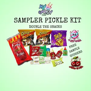 Chamoy Sampler Dill Pickle Kit with Cherry and Cotton Candy Sour Gusher Samples
