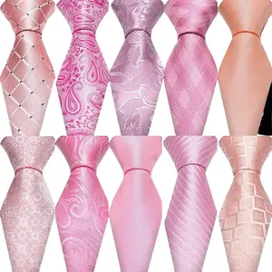 Peach Pink Wedding Ties For Men Exquisite Paisley Silk Pocket Square Cufflink Sets Fashion Woven Suit Necktie Groom Barry.Wang