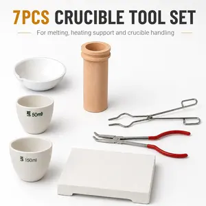7PCS 2KG Jewelry Melting Crucible Kit with Tongs, Refractory Bricks and Melting Pliers for Metal Casting