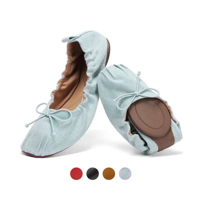 JUSTFAB Women's Classic Padded Feminine Ballet Flats - Foldable Ballerina Slipper Style, Round Toe, Bow Detail, Ruched Edge Slip-On, Eco Leather, Antislip, Breathable, Lightweight, Arch Support, Shoes for Women, for Campus Walks, Everyday Use