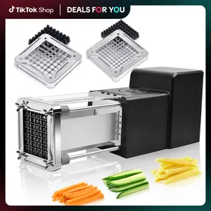 Sopito Electric French Fry Cutter - Stainless Steel Vegetable & Potato Cutter (Multifunctional Vegetable Cutter) Timesaver Tool with 3 Interchangeable Blades for Crispy Fries, Carrots Kitchen Gadgets Modern Kitchenware Cooking