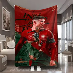 1Pc Cristiano Ronaldo's legendary career graphic printed flannel blanket - Polyester 100% Soft sofas, chairs and sofa covers Large size living room, bedroom, picnic decoration multipurpose blanket Unique and perfect gift Soft Touch
