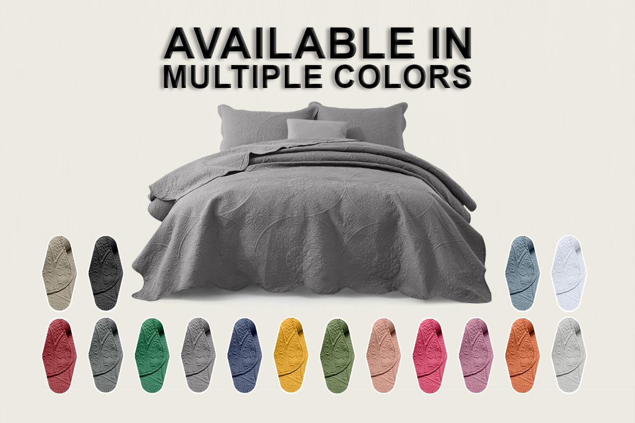 Soft & Breathable 3-Piece Quilted Bedspread – Leaf /  Floral Designs, Skin-Friendly Microfiber, Lightweight Year-Round Bedding – Available in (Twin – 1 Pillow Sham), Queen, King and California King sizes