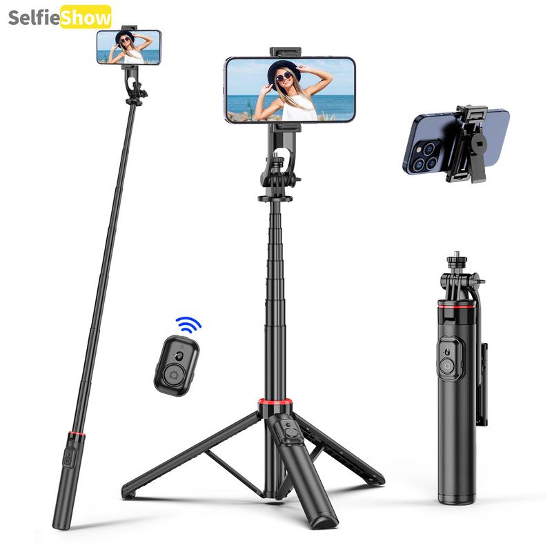 52"Portable alloy frame selfie tripod with wireless Bluetooth controller and detachable fill light,Easy to carry outdoors,Selfie Stick
