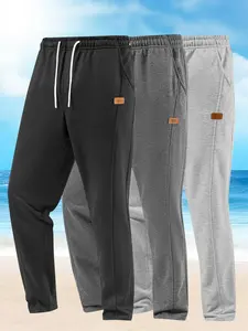 Men's 3-Pack Casual Sports Pants, Simple Drawstring Sweatpants, Ankle Cuff Design, Comfortable Breathable Summer Wear
