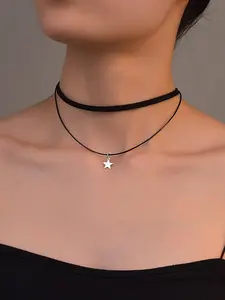 Women's Edgy Punk Style Star Design Alloy Choker, Casual Trendy PU Craftsmanship Choker, Fashionable Jewelry for Party & Daily Clothing Decoration