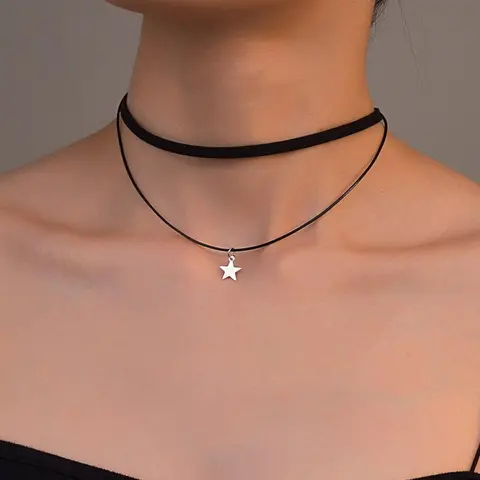 Women's Edgy Punk Style Unique Star Design High Quality Alloy Choker, Casual Trendy Durable PU Leather Craftsmanship Choker Necklace, Fashionable Jewelry for Party & Daily Clothing Decoration