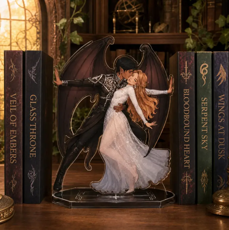 Winged Fantasy Dance Couple Acrylic Standee, Romantic Gothic Lovers Bookshelf Display, Enchanted Library Decor Gift