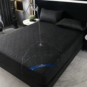 Luxury Copper Coin Texture Waterproof Bed Pad, Quiet Breathable Anti-Mite, High Elasticity Deep Pocket