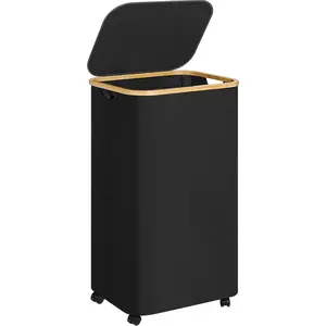 Laundry Basket with Wheels,100L Hampers for Laundry,Black Large Laundry Hamper with Lid and  Handles,Collapsible &  Tall Cloth Hamper for Dormitory Family
