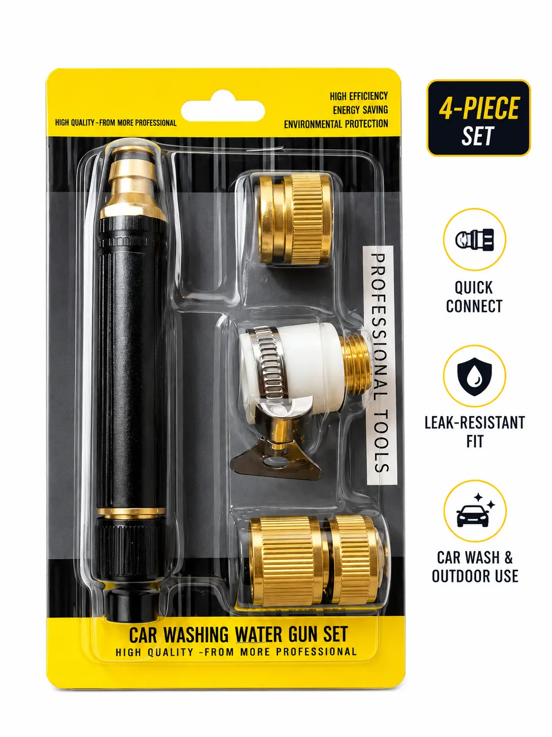 High Pressure Water Jet Nozzle - Alloy Body Heavy Duty Outdoor Tool with Brass Quick-Connects, Hose Cleaning Gun for Car, Garden Use