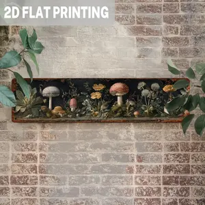 1PC 2D Plane, Vintage Plant Metal Wall Art - Mushroom and Floral Still Life, Country Home Decor, Suitable for Living Room, Entrance, Anniversary Gift, 3.93x 15.74inch , No Electricity Required, Mushroom Decoration, Entrance Decoration, Nature-Inspired Des