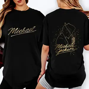 100 Percent Cotton Casual Style T-Shirt Michael Jackson Signature And Silhouette Design Summer Wear Gift For Music Lovers And Fans #   Michael Jackson #   Jaafar Jackson #   biopic #   music legend