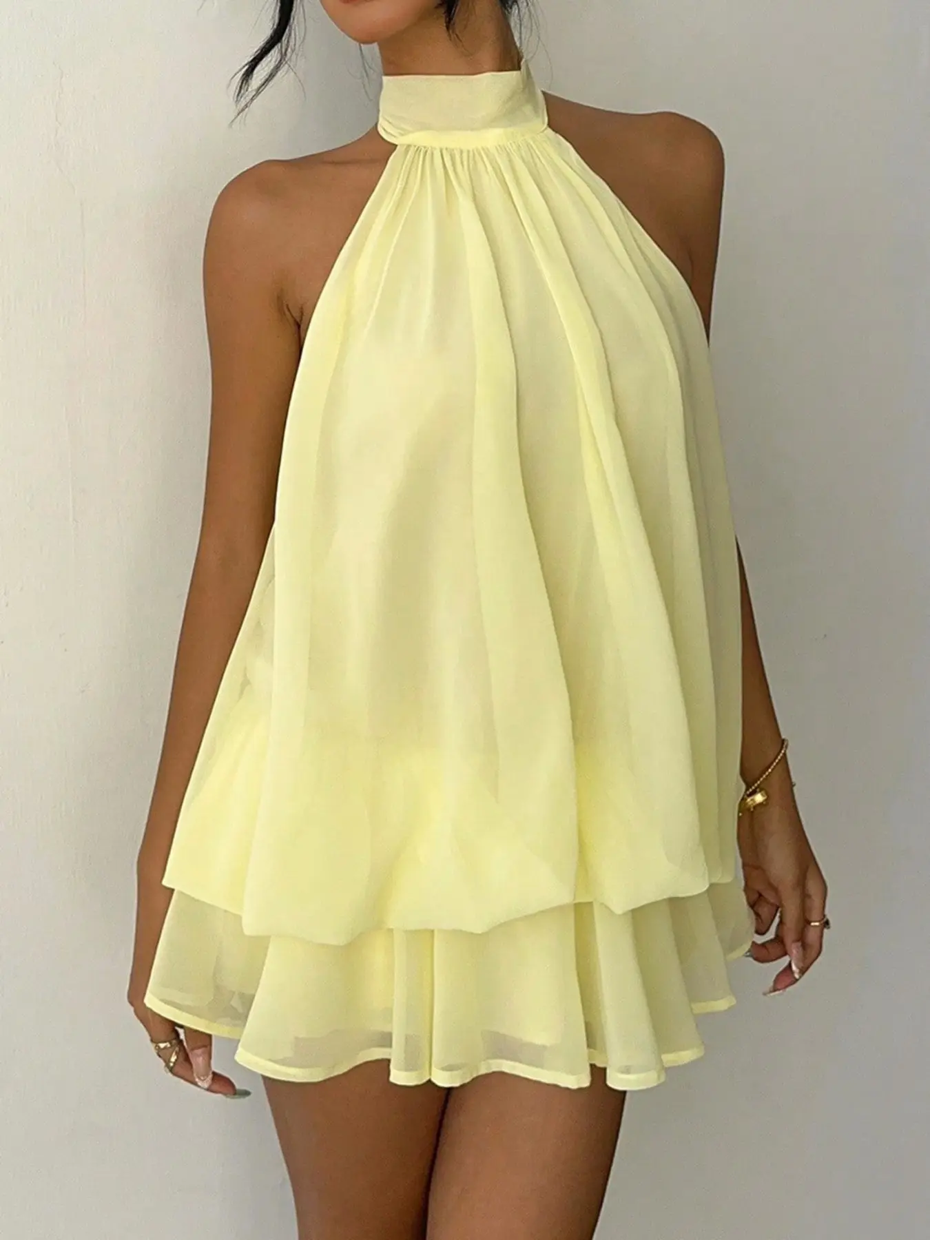 Chiffon Halter Backless Mini Dress Sexy Solid Beach Wear Vacation Holiday Ruffles Summer Dress Halter Strap Dress - TikTok Shop Chiffon Halter Backless Mini Dress Sexy Solid Beach Wear Vacation Holiday Ruffles Summer Dress Halter Strap Dress - TikTok Shop