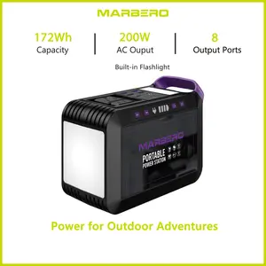 MARBERO 172Wh Portable Power Station with 2 x 200W AC Outlets(270W Surge) 8 Output Ports Built-in Flashlight for Home Camping Essentials Emergency