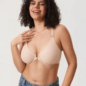 DELIMIRA Women's Inbarely Plus Front Closure Bras Racerback No Padding Full Coverage Plus Size Underwire Bra