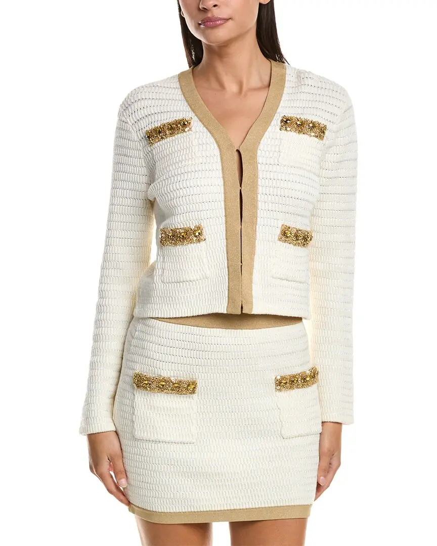 Milly Reid Gold Embellished V Neck Cardigan