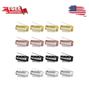 16pcs Wig Clip with Safety Pins, 10-Teeth Hair Extension Snap Clips