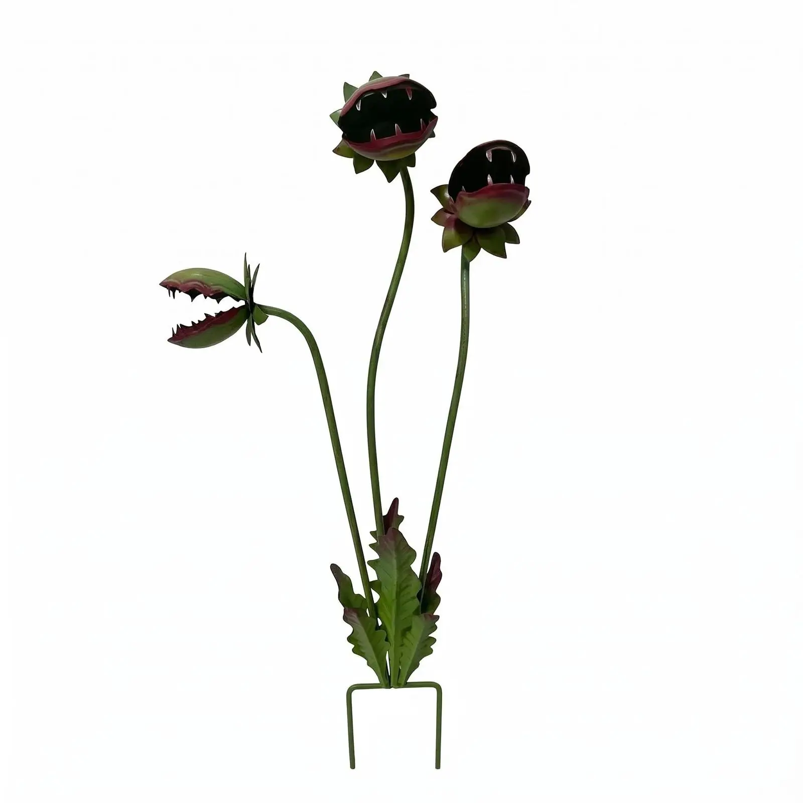 26-Inch Large Painted Venus Flytrap Ground Stake Decoration, Iron Art Realistic Funny Plant, Outdoor Garden Festival Atmosphere Sculptures, Metal Sculptures