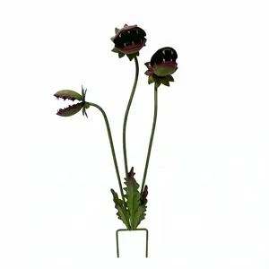 26-Inch Large Painted Venus Flytrap Ground Stake Decoration, Iron Art Realistic Funny Plant, Outdoor Garden Festival Atmosphere Sculptures