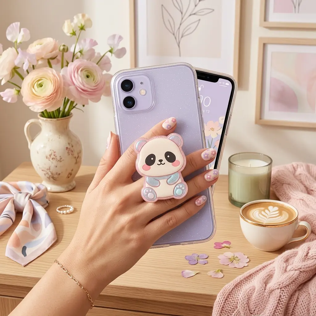 Cute Panda Phone Grip Holder Kawaii Pastel Griptok Stand Aesthetic Cartoon Panda Bear Animal Phone Accessories Gift for Her Women Teen Girls