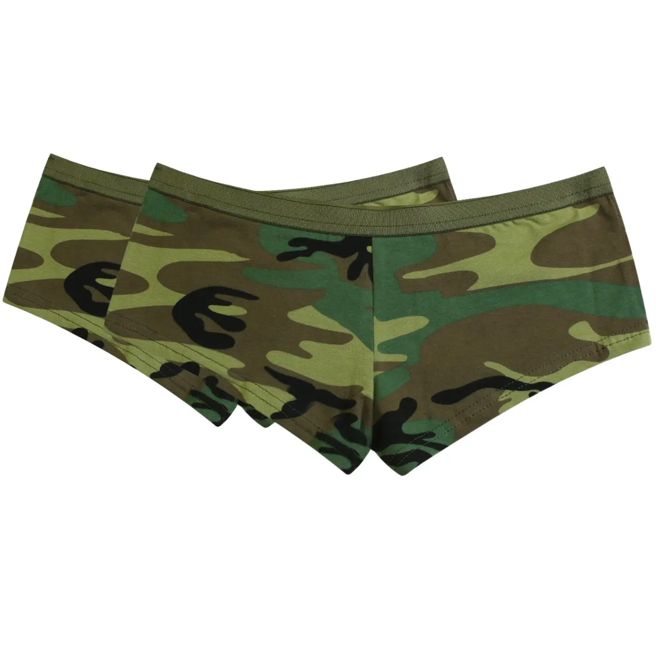 Women's Woodland Camo Booty Shorts, 2 Pack Slim Fit Cotton Spandex Blend Loungewear Underwear, Secure Fit, Tank Top, Cotton Blend
