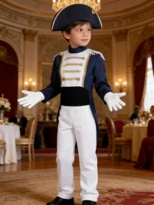 Boys Pirate Captain Performance Set, Colorblock Design, Long Sleeve Sweatshirt, Pants, Hat, Gloves, Party Ready, Kids Costume, Party Costume, Halloween