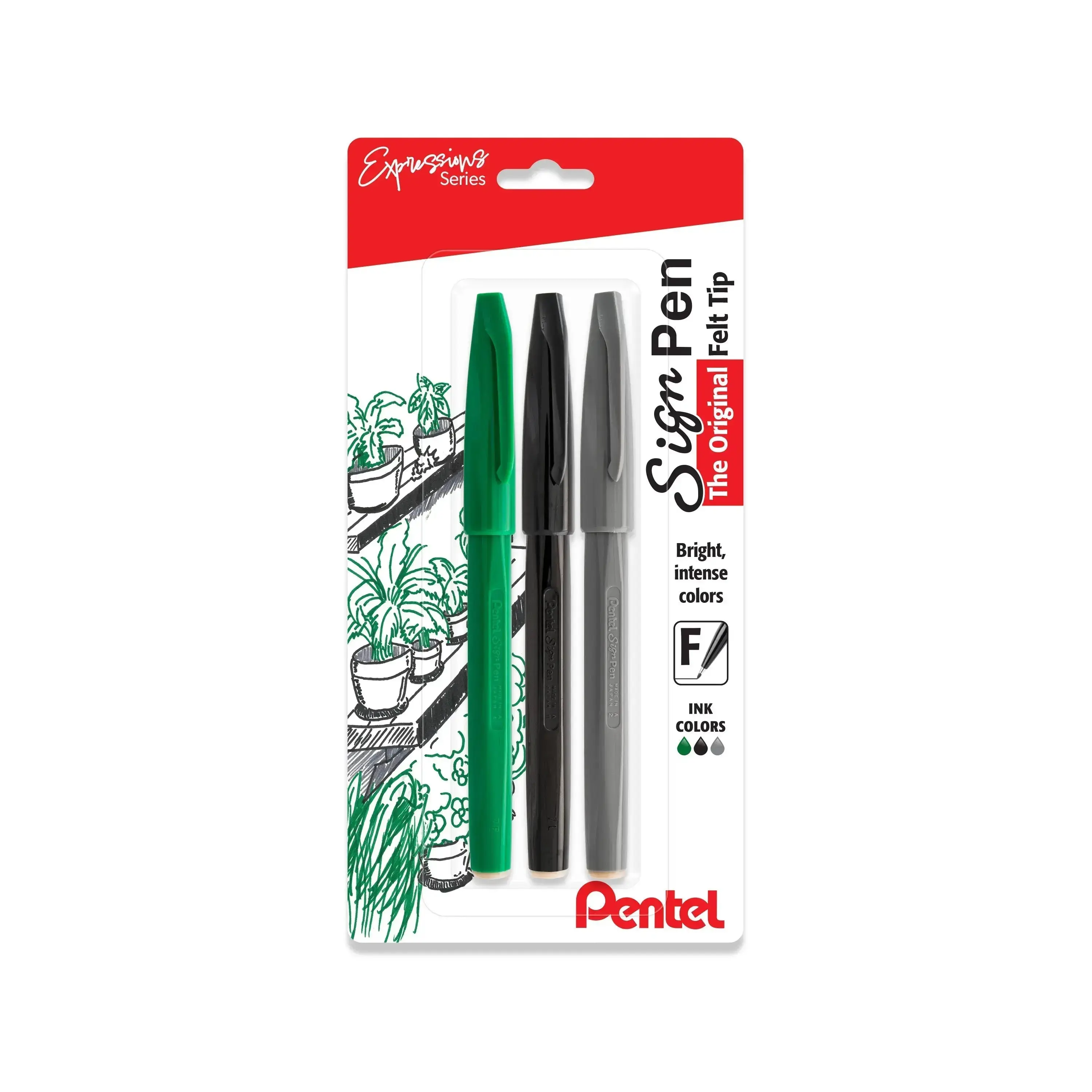 Pentel Expressions Set Fiber-Tipped Sign Pens 3-Pack, 0.8mm Tip, Plastic Barrel, Assorted Colors, Vibrant Inks, Precise & Smooth Writing Multicolor Pen for Office Stationery Supplies, Smooth Writing Pens