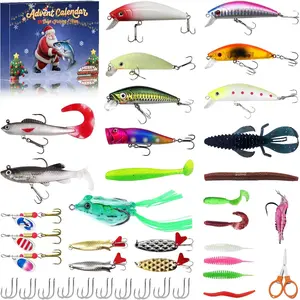 Fishing Advent Calendar 2025 Christmas,24 Days Fishing Lure Advent Calendar for Lure Countdown Calendar with Spoons Minnow Poppe Pencil Crank VIB Lures Gifts for Adult Men Teen Boys,Fishing Lures kit