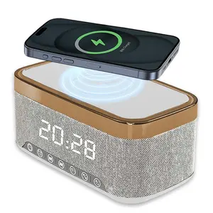 Xcimnw 5 in 1 Fast Wireless Charging Alarm Clock, Bedrooms Bluetooth Speaker & White Noise Machine, 7-Color 24H RGB Night Light Bluetooth USB AUX, Desk Decor, Ideal Gifts for Her