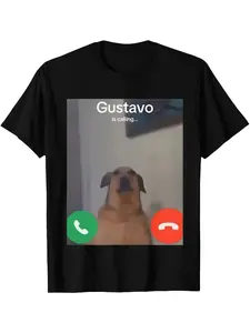 Unisex "Gustavo is calling" Meme Dog T-Shirt – Black Print, Viral Meme Streetwear Aesthetic, Lightweight Breathable Cotton, Long, Relaxed Fit, Perfect for Meme & Dog Lovers, Durable High-Quality Print, Ideal for Casual Days/Outings