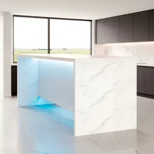 71'' Faux Marble Dining Table Comfortably Seats 6 with LED Lights, 37.4'' Tall Modern Kitchen Island Table