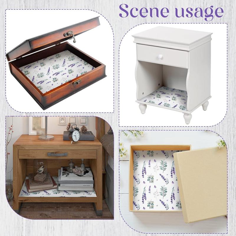 Geelin 24 Sheets Scented Drawer Liners for Dresser Non Adhesive Drawer Paper Sheets Fragrant Paper Liner for Shelf Closet Dresser Home Bedroom(Lavender Style)