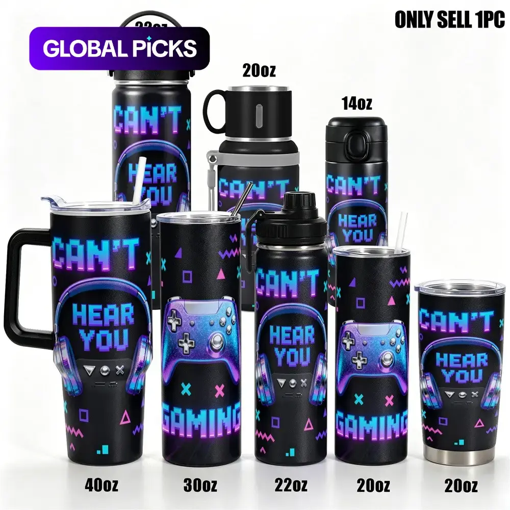 1 pc Stainless Steel Insulated Tumbler, Insulated Drinkware, 40 oz / 30 oz / 14 oz Travel Water Bottle, Funny Gaming Headset and Controller Design, Double-Layer Insulation, Leakproof, Ideal for Gym, Hiking and Travel, Birthday and Christmas Gift