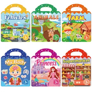 Reusable Jelly Sticker Books,Six-Pack,For Toddlers Ages 3-5,Puffy Sensory Activity,Travel Educational Toy,For Airplane and Car, Quiet Play,Gift for Girls and Boys