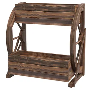 Wooden Wagon Planter Box, 2-Tier Raised Garden Bed, for Vegetables Flowers Herbs, 22" x 13" x 22"