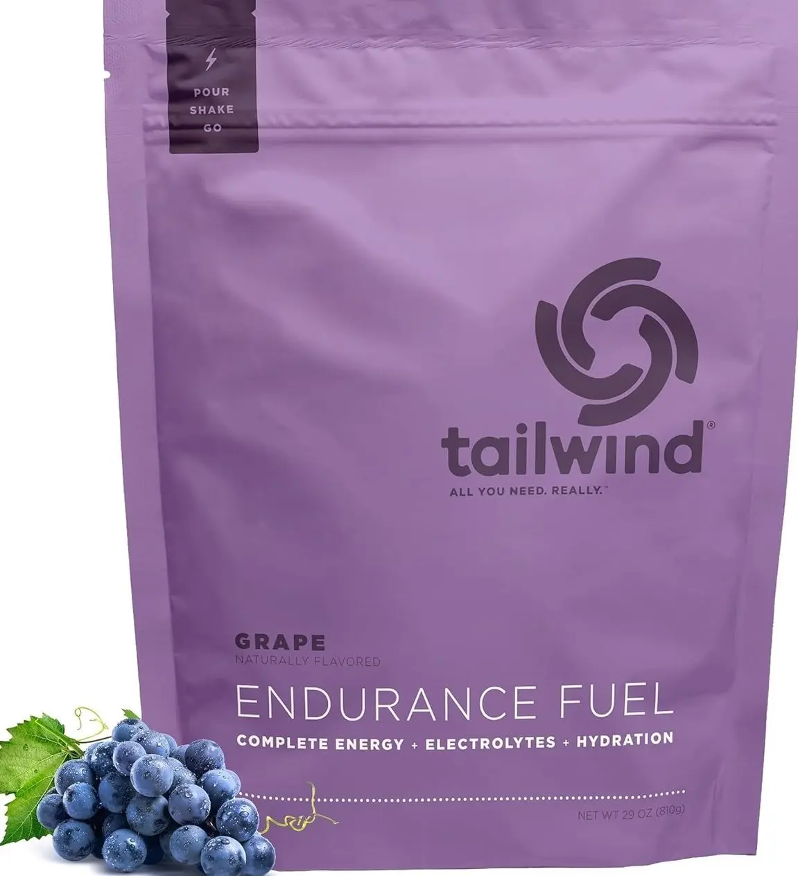 Tailwind Nutrition Endurance Fuel, Carbohydrate & Electrolyte Sports Drink Mix Powder, Gluten-Free, Vegan, Grape, 30 Servings