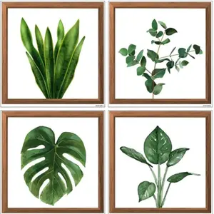 4pcs Minimalist Sage Green Framed Bathroom Wall Decor | Modern Minimalist Design Plant Print Bedroom Decoration, Bathroom Art | 20.3 x 20.3cm Home Decor Products