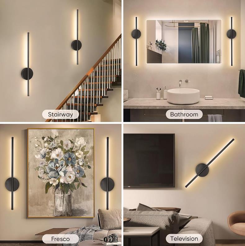 2pcs 50cm Rechargeable Wall Sconce Lights Battery Operated 3 Color Temperature Dimmable Wireless with Remote Control Black for Living Room Bedroom Modern Interior Elegance