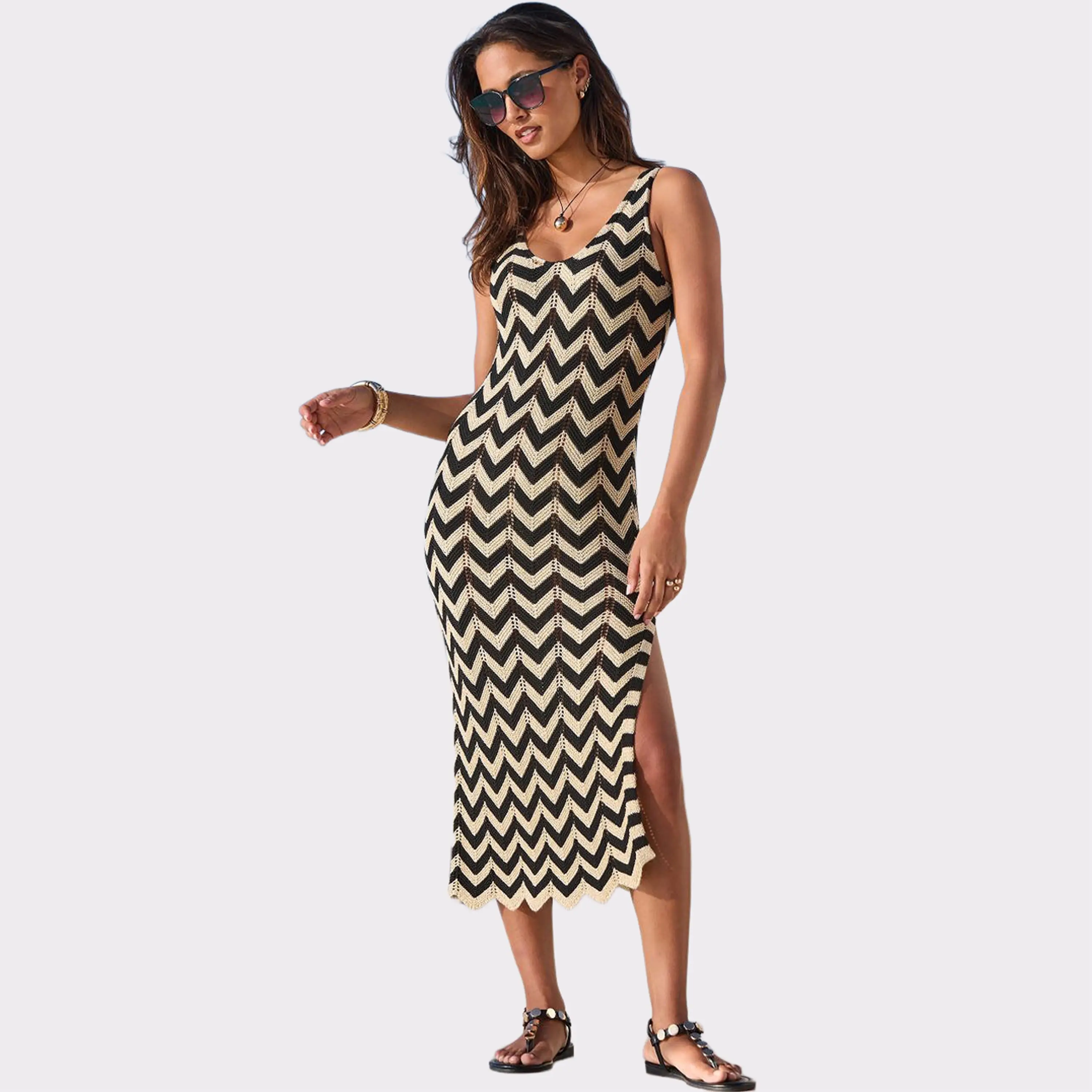 Women's Chevron Midi Dress Cover up Beach Dress