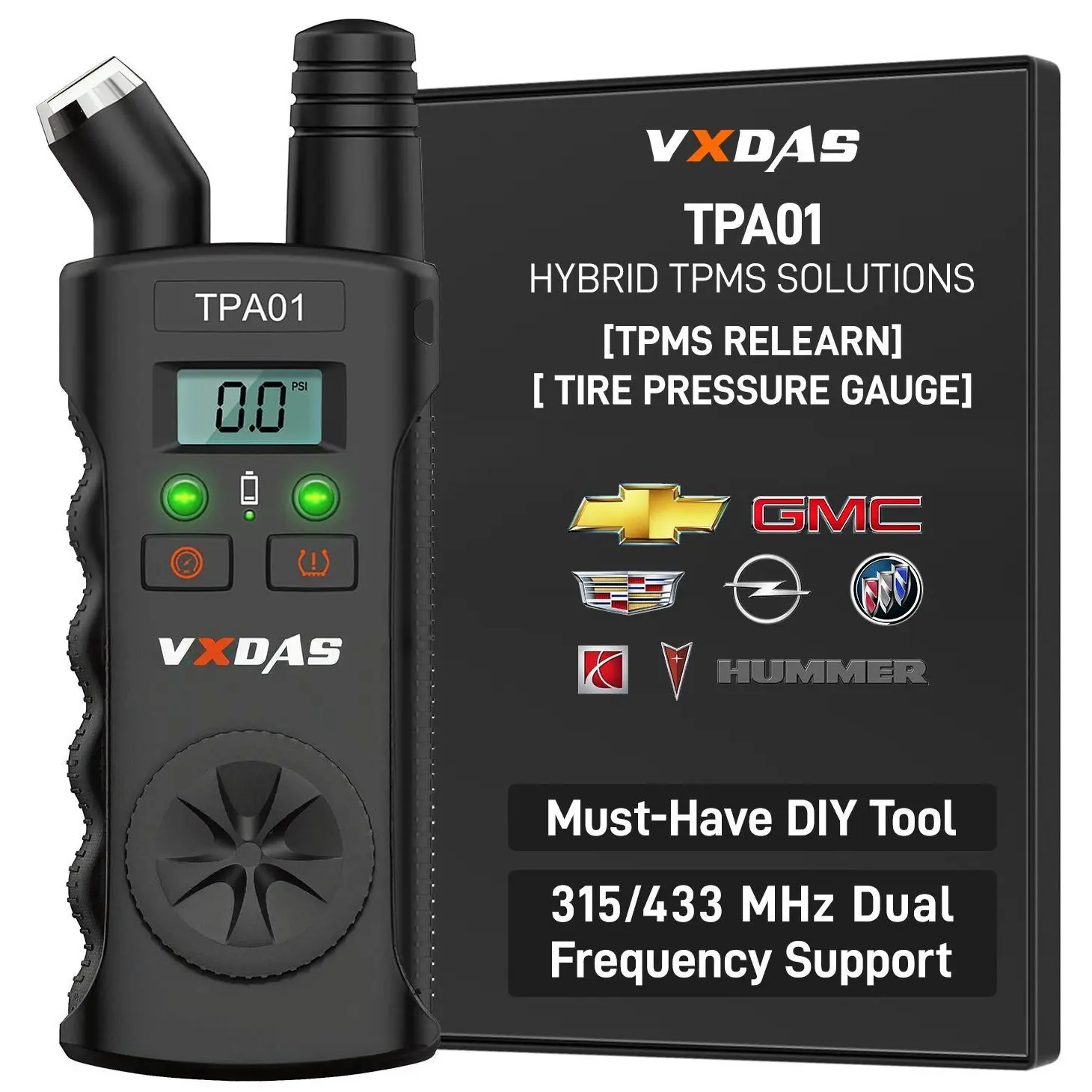 [GM Only] VXDAS TPA01 2-in-1 TPMS Relearn Tool & Digital Tire Pressure Gauge, 150 PSI Tire Sensor Activation and Pressure Tester for Chevy, GMC, Buick, Cadillac & Select Opel Models