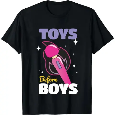 Women's 'Toys Before Boys' Crew Neck Meme Print Garment - Soft Cotton Customized Graphic Clothes for Women, Relaxed Fit Casual Sports Top, Ideal Gift