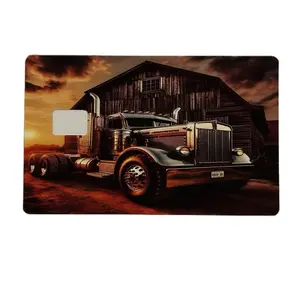 Trucker with Barn Background Credit Card Skin Size 2x3 Featuring Classic Truck Design Against Rustic Barn Scene Classic Design Barn Theme
