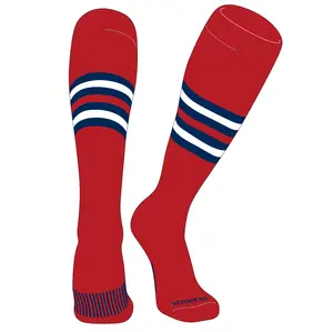 PEAR SOX Striped OTC Baseball, Softball, Football Socks (F) Red, Navy, White